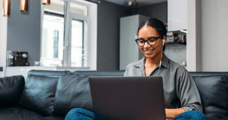 A woman working on laptop