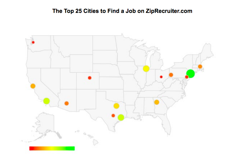 Top 25 Cities to Find a Job on ZipRecruiter.com