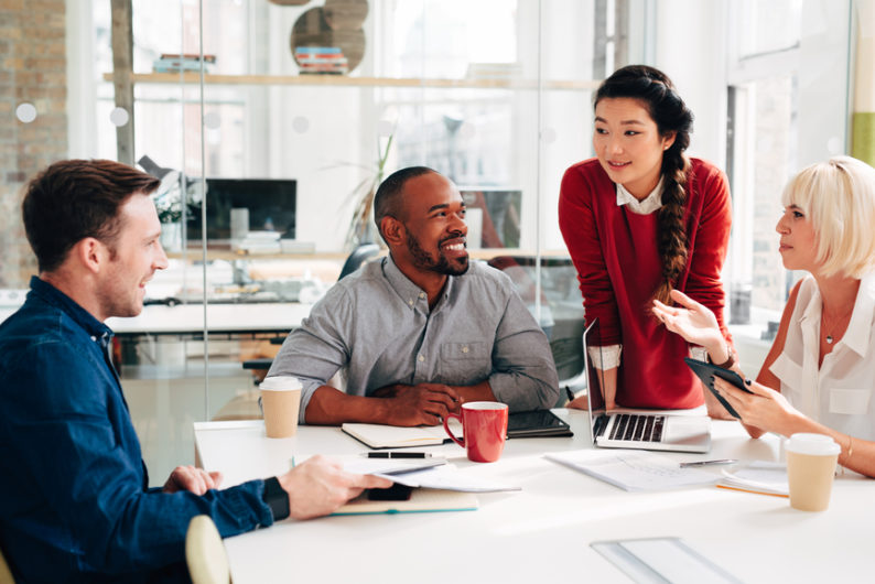 Software developers meet with Engineering manager