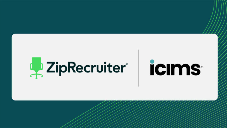 ZipRecruiter and iCIMS logos with green and blue background