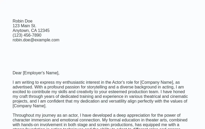 Cover letter example 2023 actors jobs free download ziprecruiter