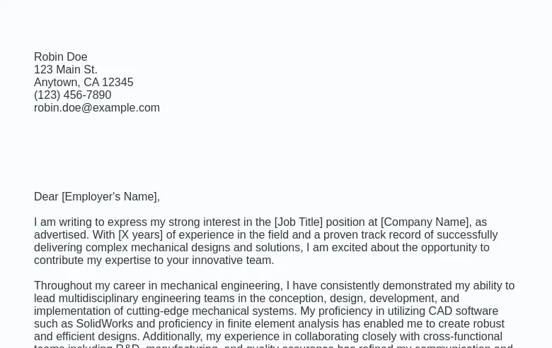 Cover Letter Example (2023) Mechanical Engineering Jobs Ziprecruiter