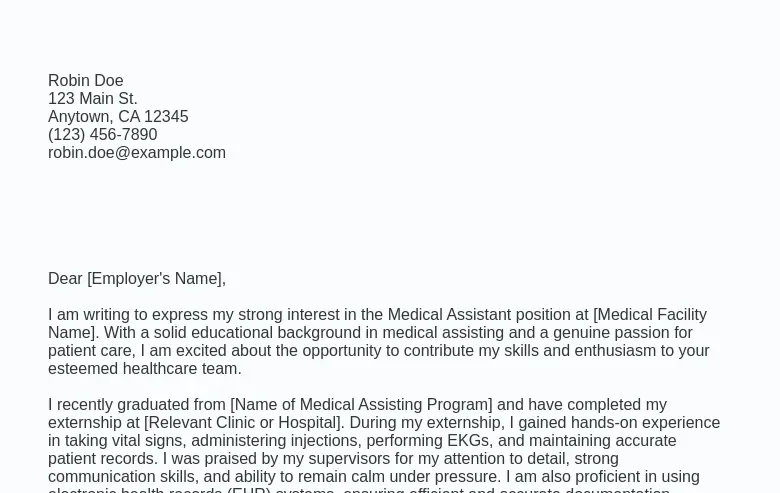 Cover Letter Example (2023) Medical Assistant Jobs (Free) Ziprecruiter