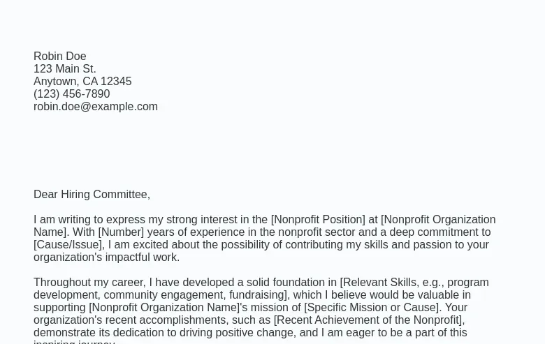 Nonprofit online cover letter