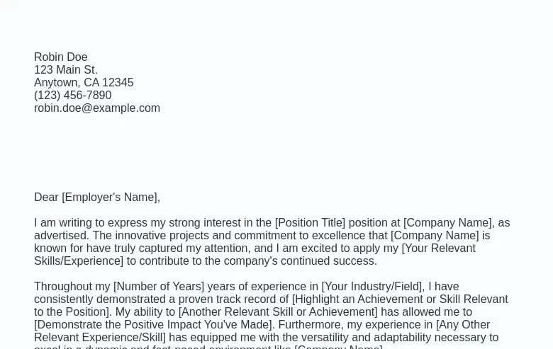 Relocation online cover letter