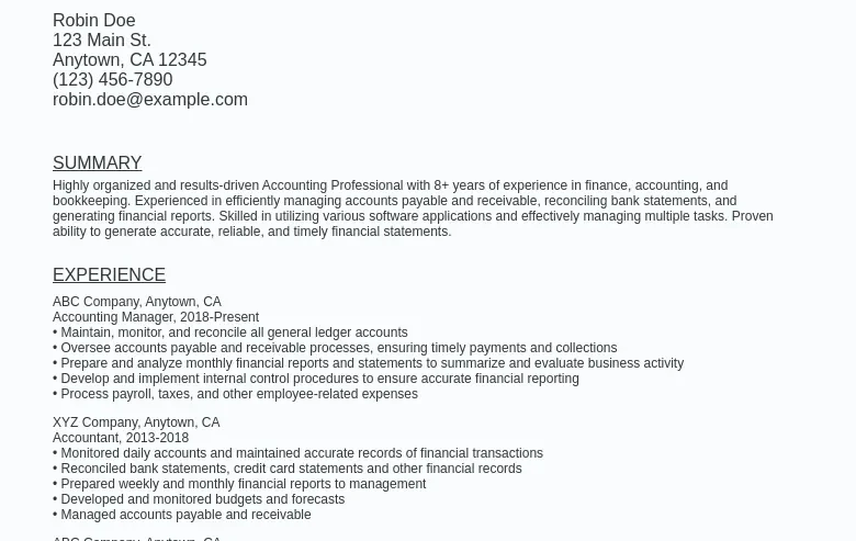 Accounting Resume Sample Template (Free Download)