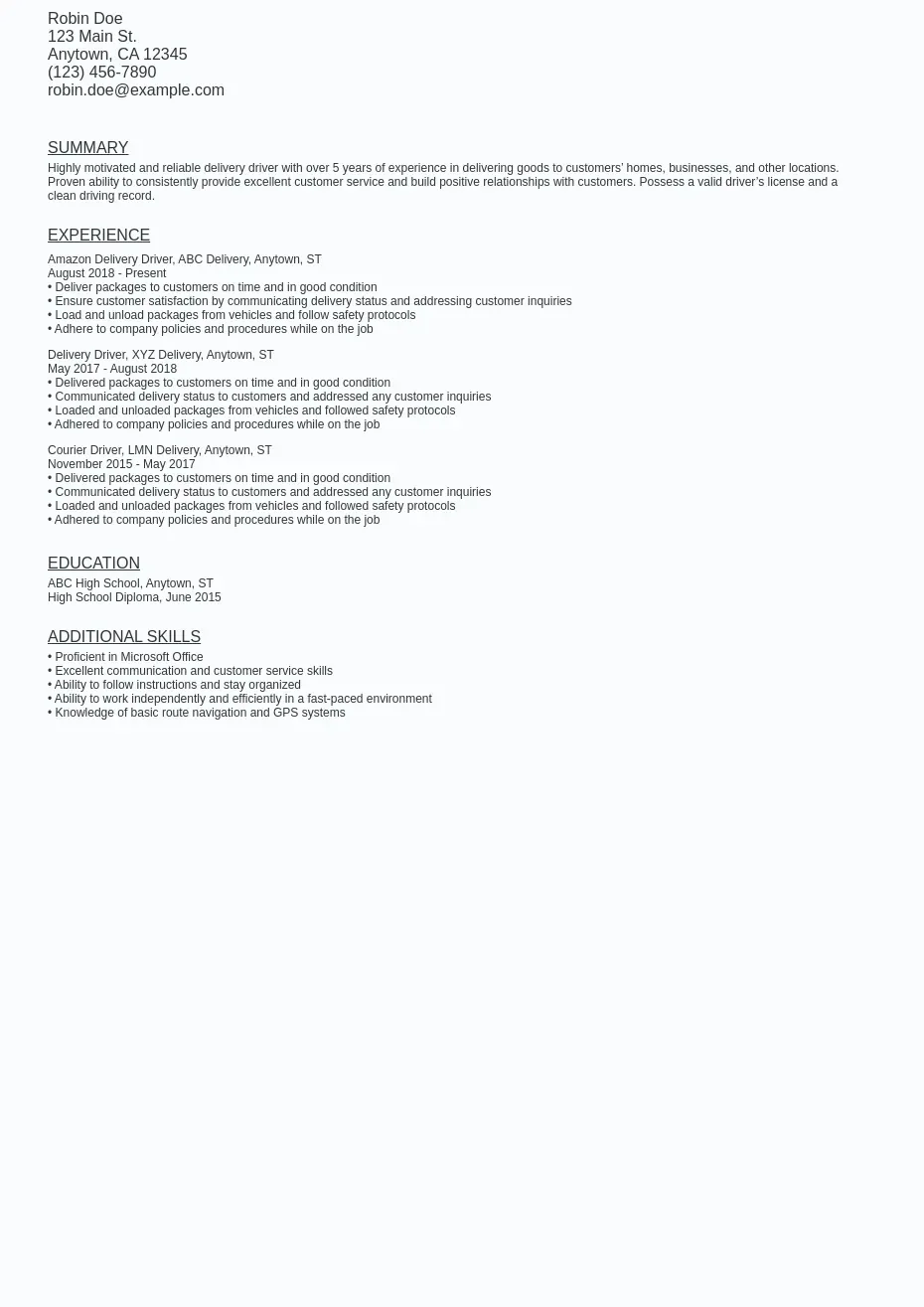 Amazon Delivery Driver Resume Sample - Amazon Delivery Driver Resume Sample Template Free Download.webp=ws930x1315