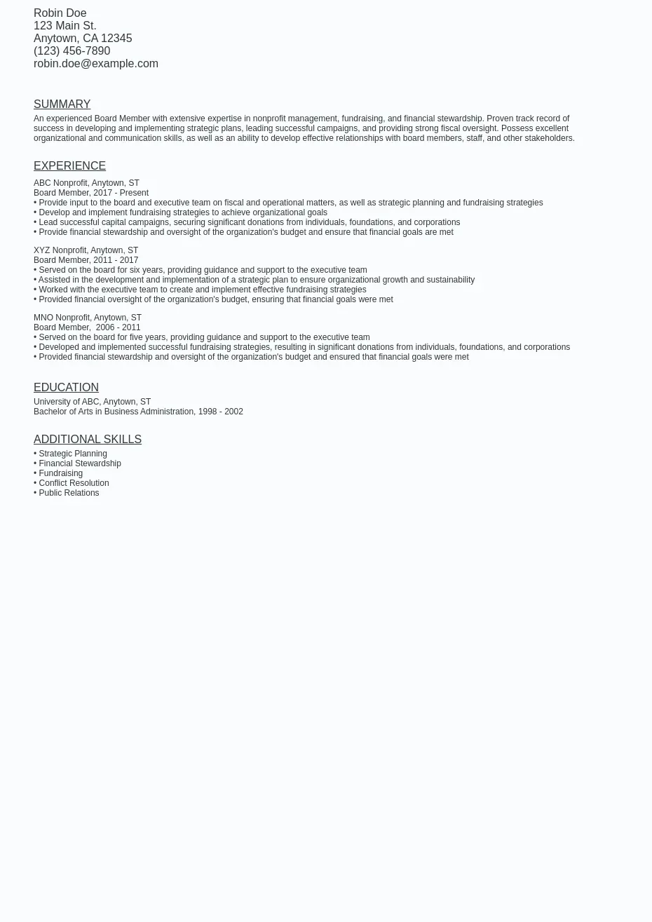 Board Member Resume Sample Template - Board Member Resume Sample Template (free Download).webp=ws930x1315