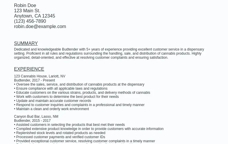 Budtender Resume Sample Template - Budtender Resume Sample Template (free Download).webp=ws930x1315