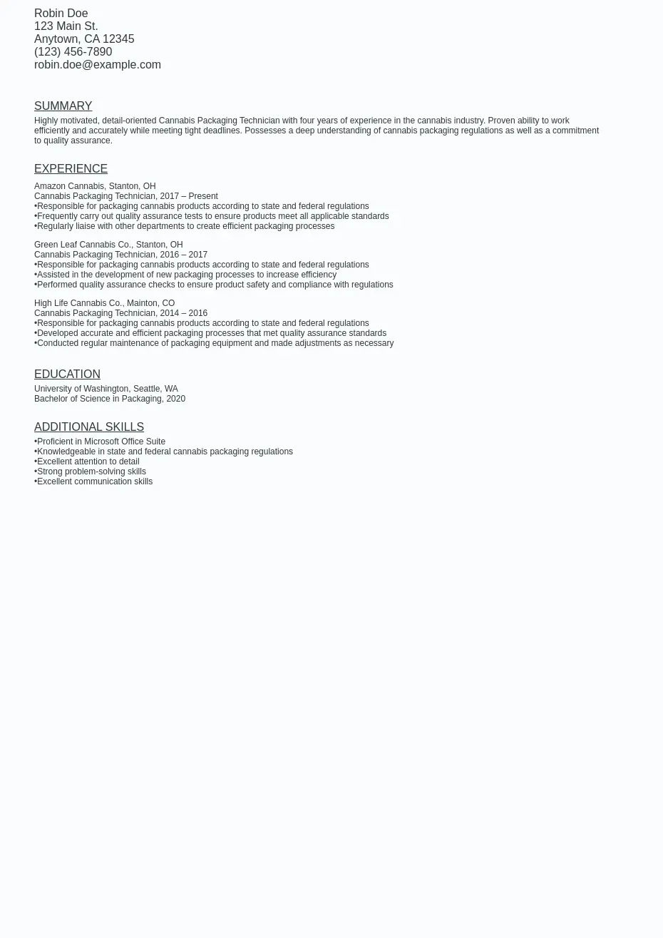 Cannabis Packaging Technician Resume - Cannabis Packaging Technician Resume Sample Template (free).webp=ws930x1315