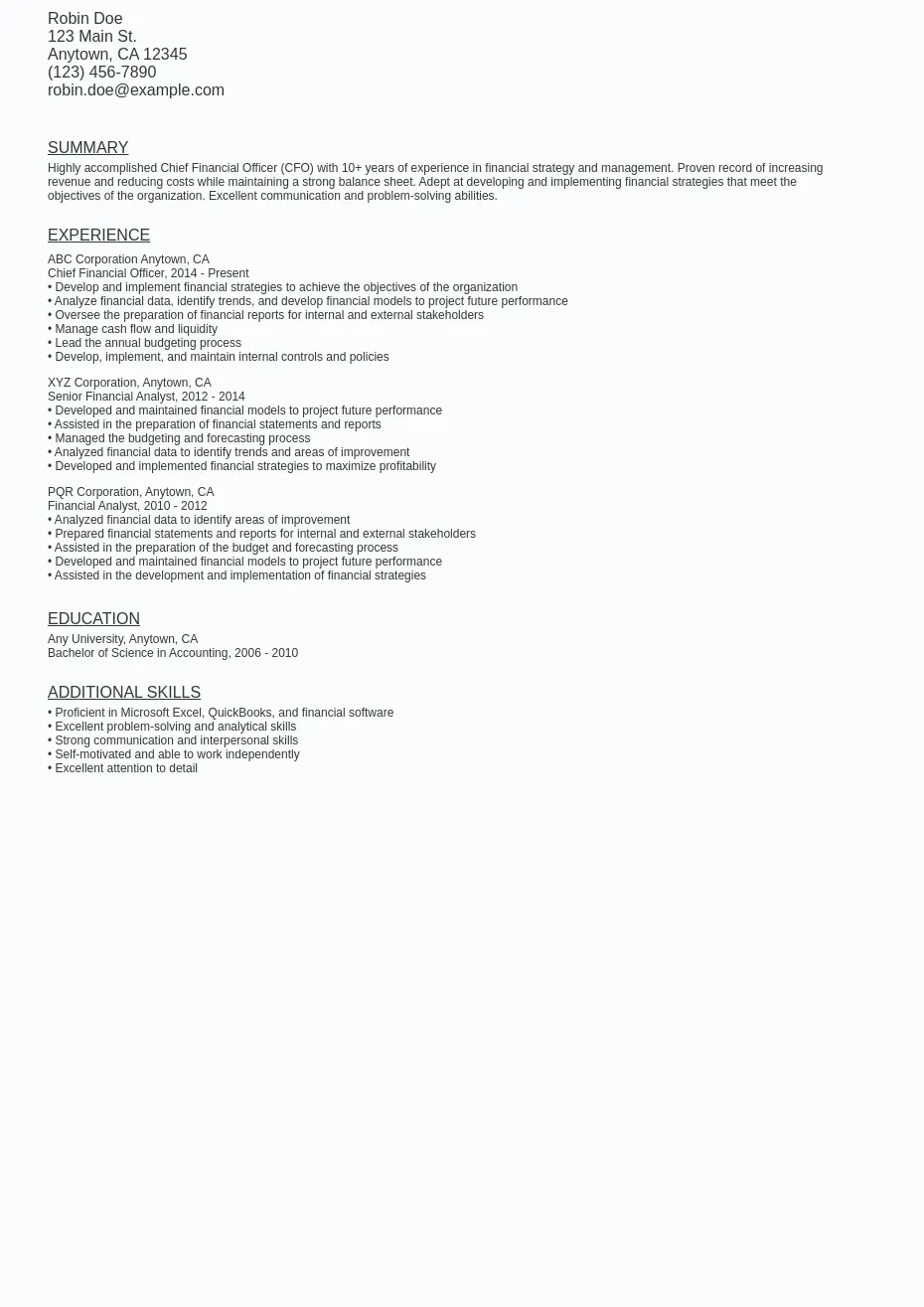 Chief Financial Officer CFO Resume - Chief Financial Officer (cfo) Resume Sample Template (free).webp=ws930x1315