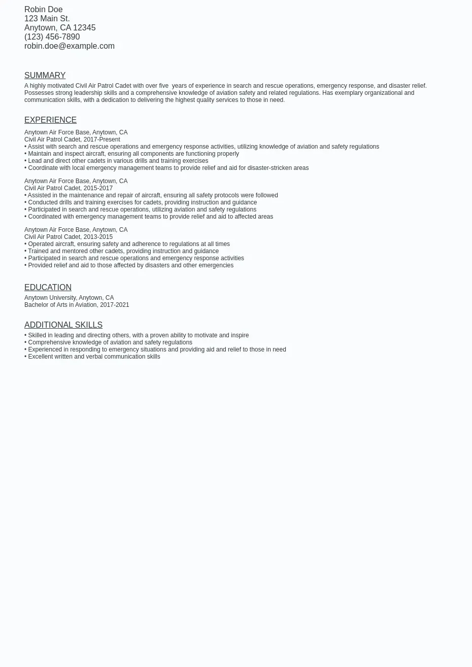 Civil Air Patrol Resume Sample Template (Free Download) Ziprecruiter
