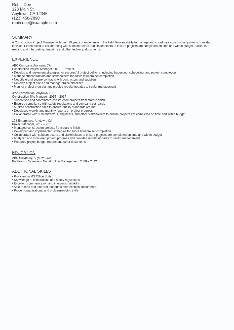 Construction Project Management - Construction Project Management Resume Sample Template Free.webp=ws930x1315