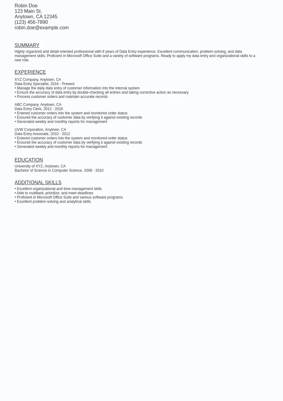 Data Entry Resume Sample Template - Data Entry Resume Sample Template (free Download).webp=ws930x1315