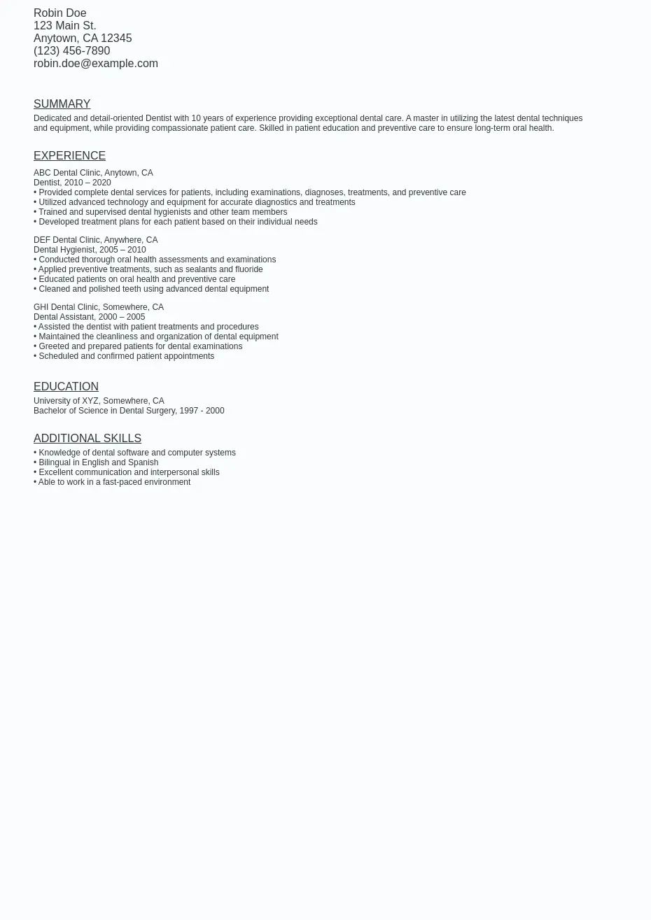 Dentist Resume Sample Template - Dentist Resume Sample Template (free Download).webp=ws930x1315