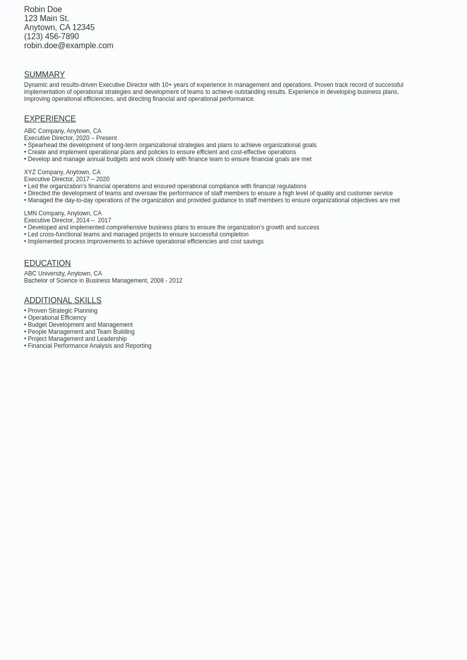 Executive Director Resume Sample Template (Free Download) Ziprecruiter