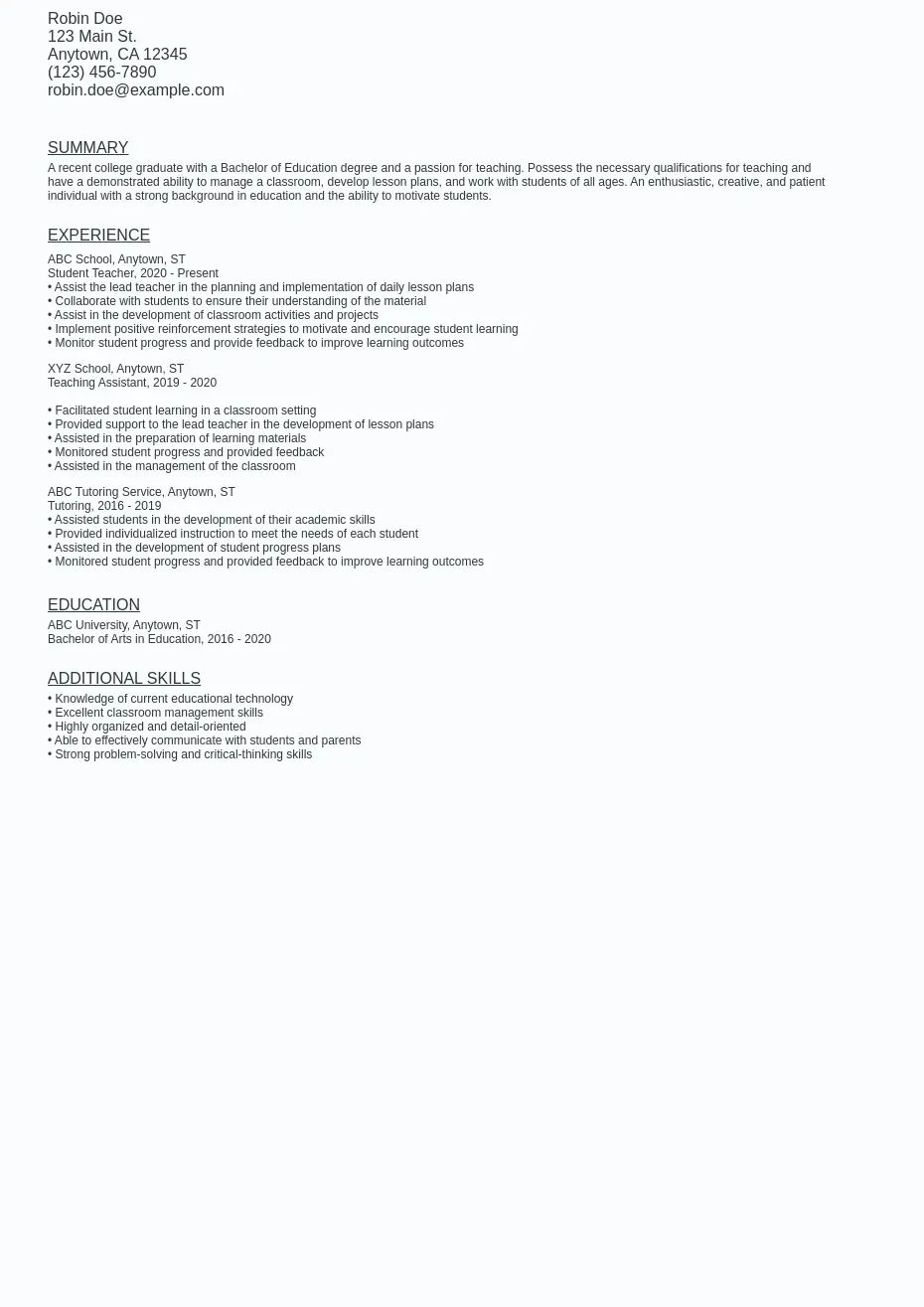 First Year Teacher Resume Sample Template (Free Download)