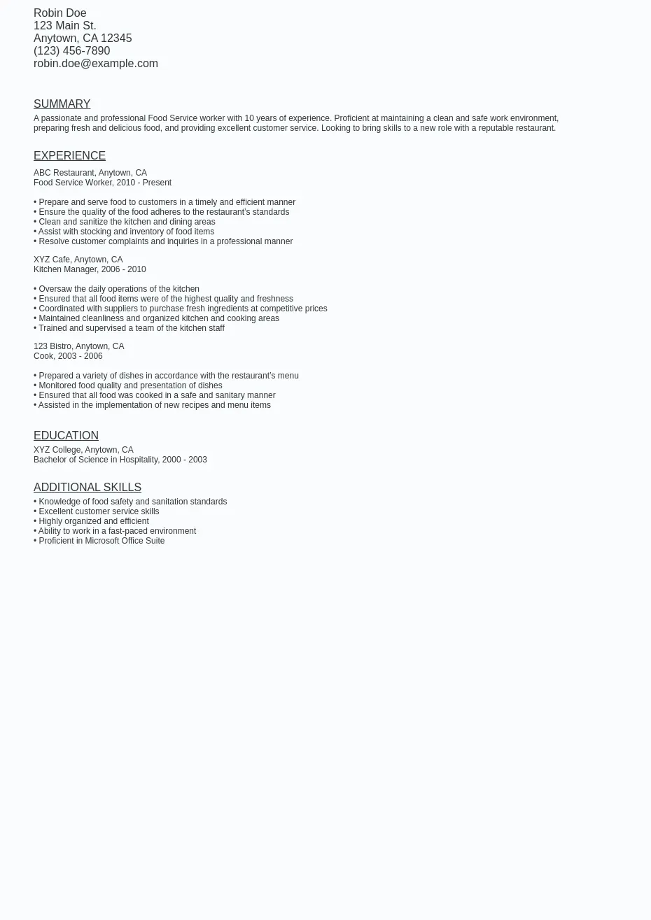 Food Service Resume Sample Template - Food Service Resume Sample Template (free Download).webp=ws930x1315