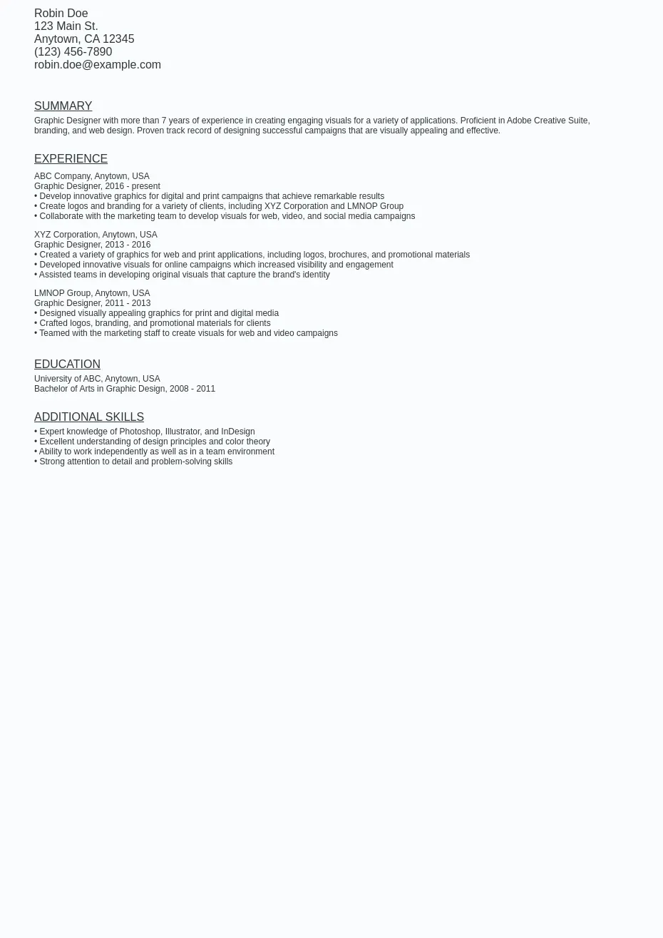 Graphic Designer Resume Sample Template (Free Download) Ziprecruiter