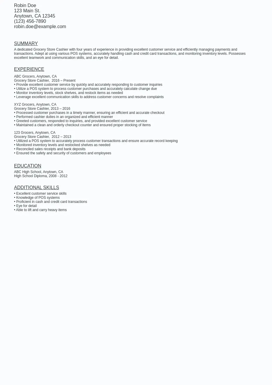 Grocery Store Cashier Resume Sample - Grocery Store Cashier Resume Sample Template (free Download).webp=ws930x1315