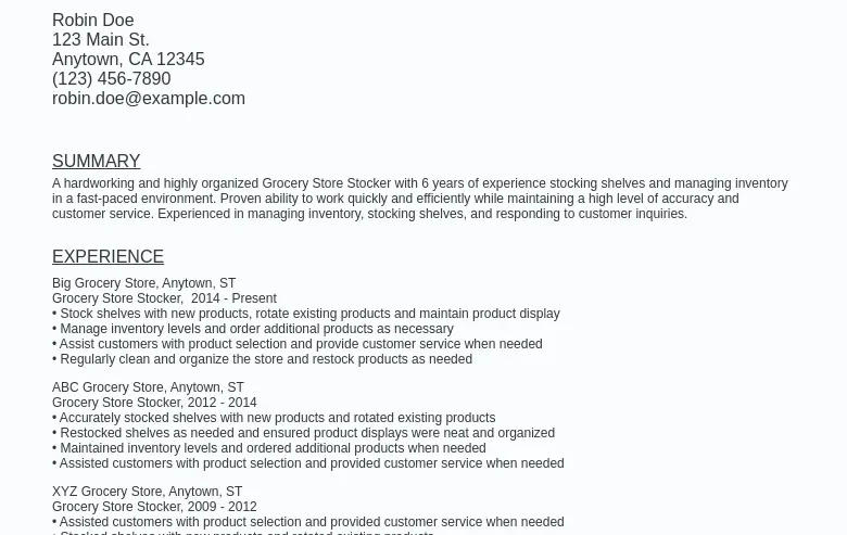 Grocery Store Stocker Resume Sample - Grocery Store Stocker Resume Sample Template (free Download).webp=ws930x1315