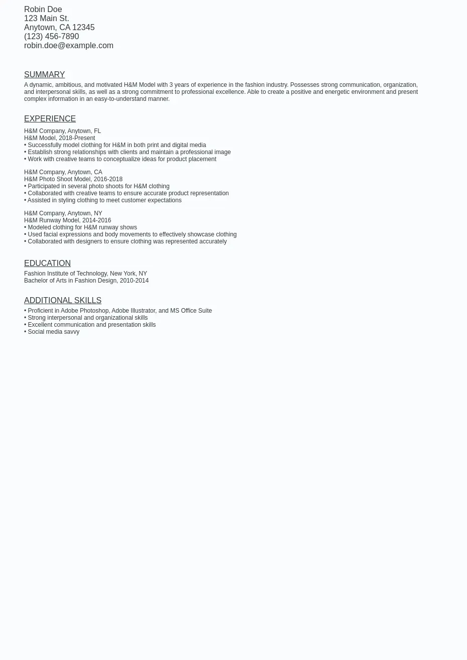H amp M Modeling Resume Sample Template - H&m Modeling Resume Sample Template (free Download).webp=ws930x1315