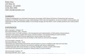 HOA Board of Directors Resume Sample Template: Free Download