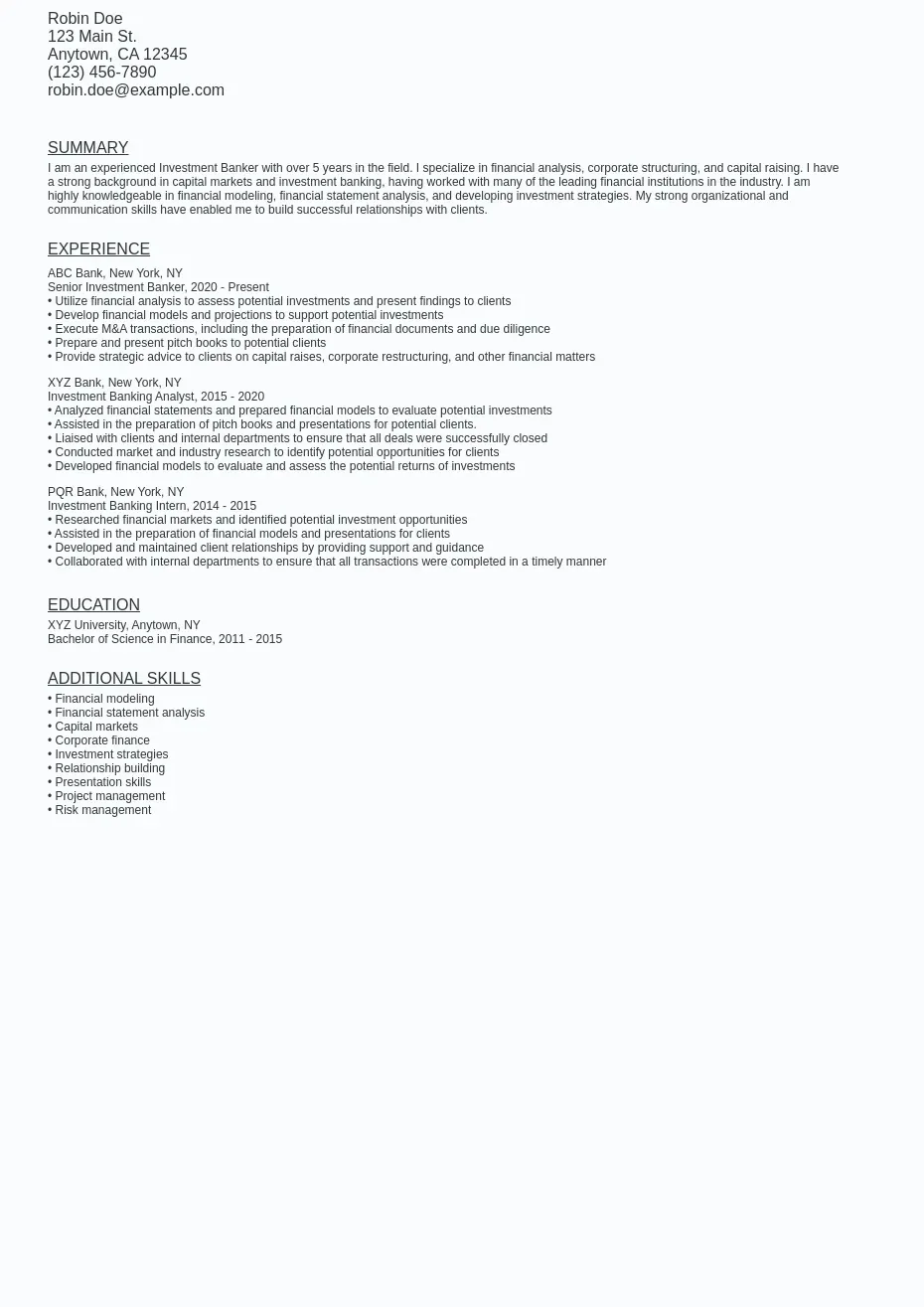 Investment Banking Resume Sample - Investment Banking Resume Sample Template (free Download).webp=ws930x1315