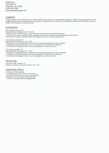 Junior Flutter Developer Resume Sample Template (Free)