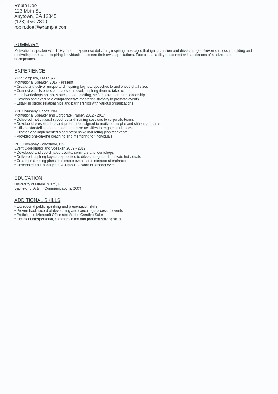 Motivational Speaker Resume Sample Template (Free Download) Ziprecruiter