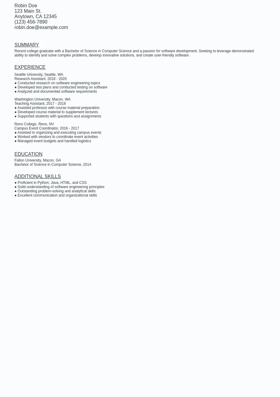 No Experience Software Developer Free Resume Sample Template Ziprecruiter
