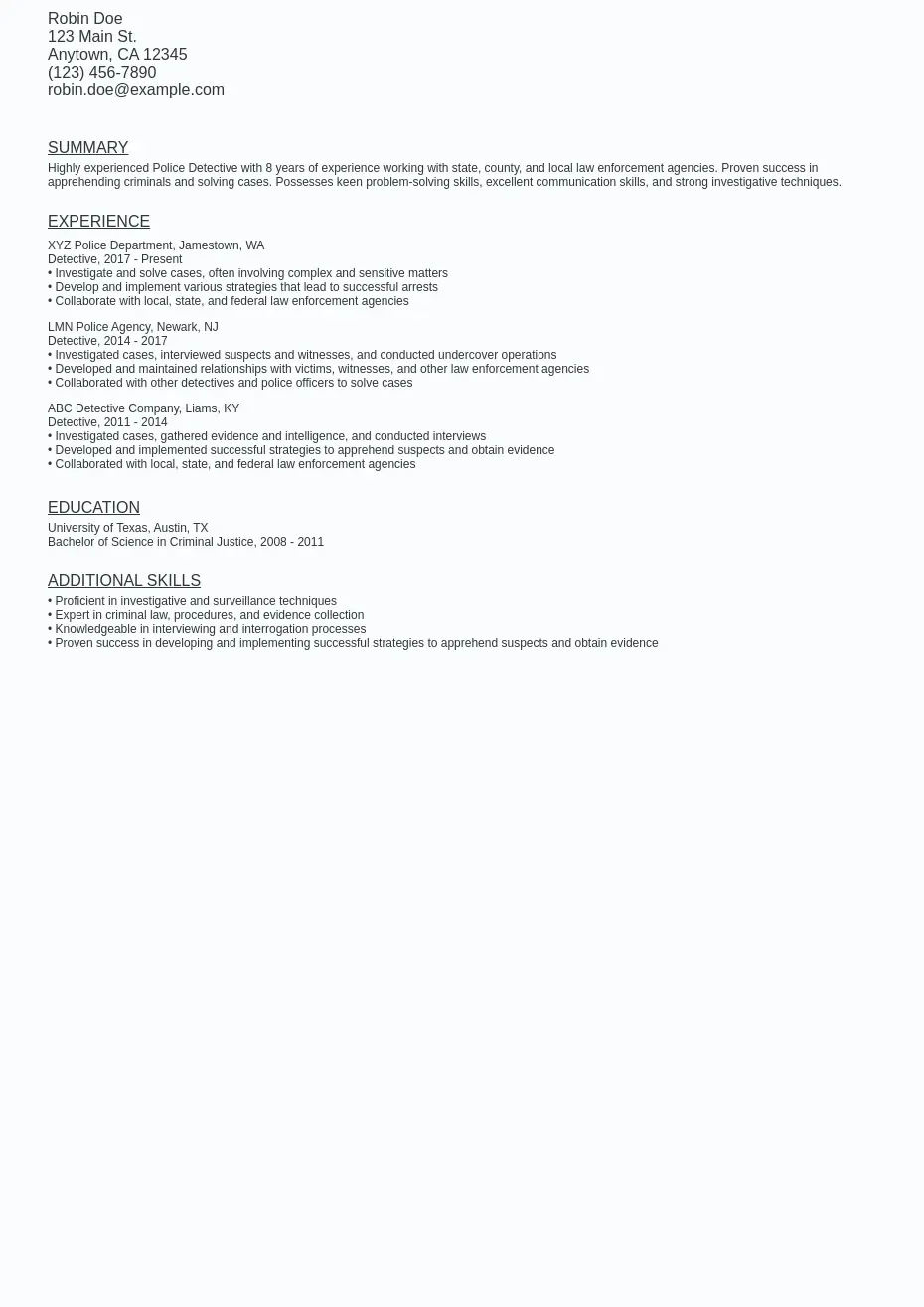 Police Detective Resume Sample - Police Detective Resume Sample Template (free Download).webp=ws930x1315