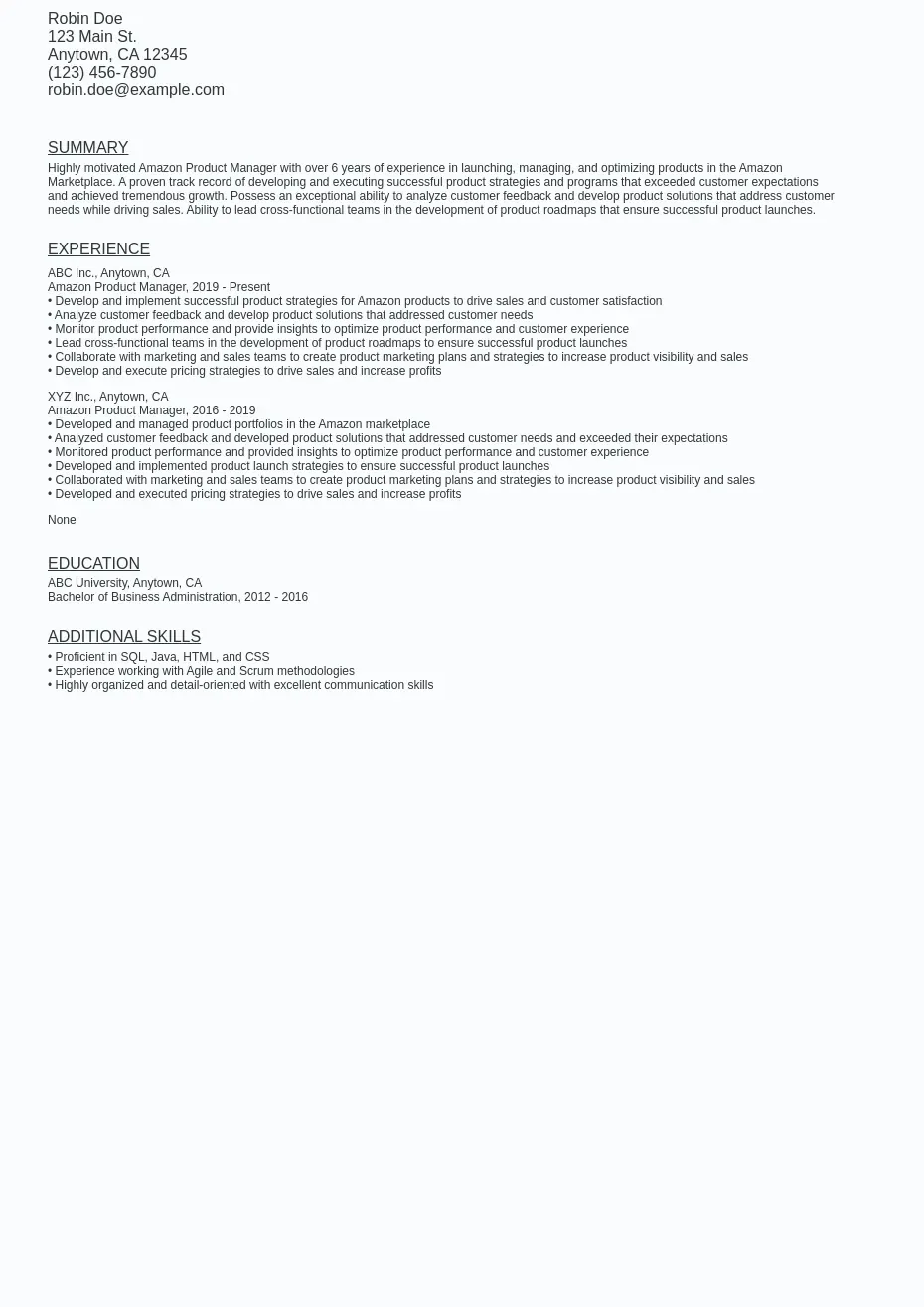 Product Manager Resume Sample Template (Free Download) Ziprecruiter