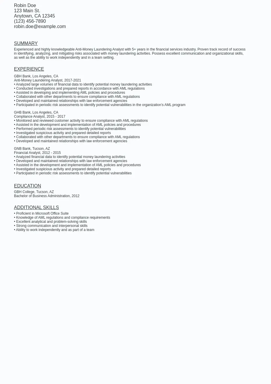 Remote Anti Money Laundering AML - Remote Anti Money Laundering (aml) Analyst Resume Sample Template.webp=ws930x1315