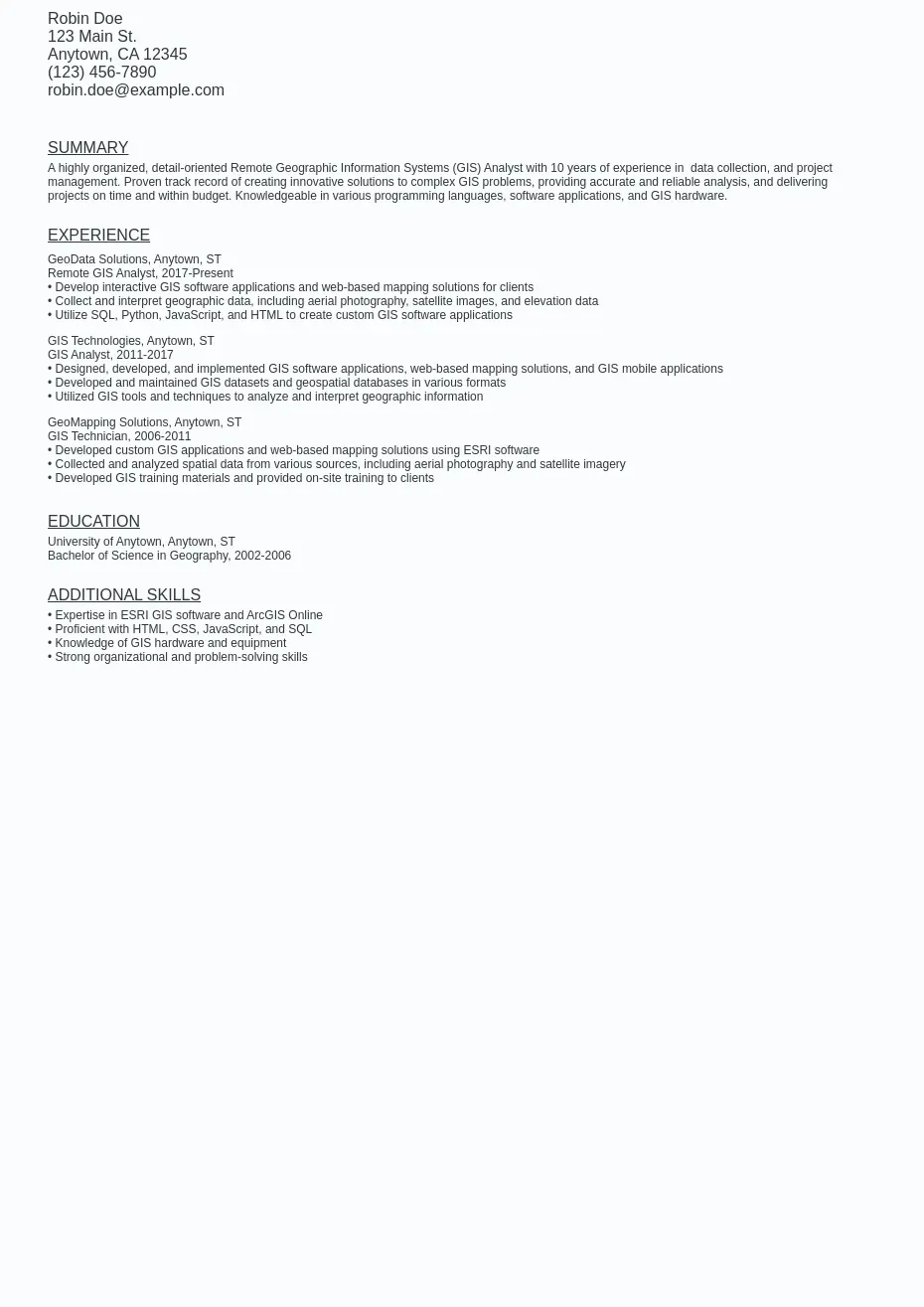 Remote GIS Resume Sample Template (Free Download)