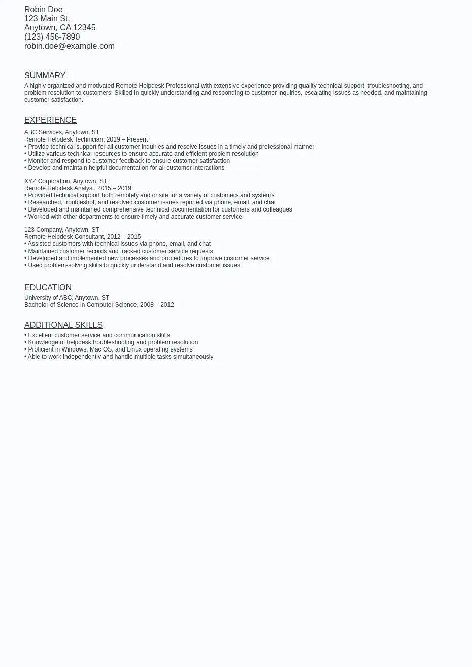 Remote Helpdesk Resume Sample Template - Remote Helpdesk Resume Sample Template (free Download).webp=ws930x1315