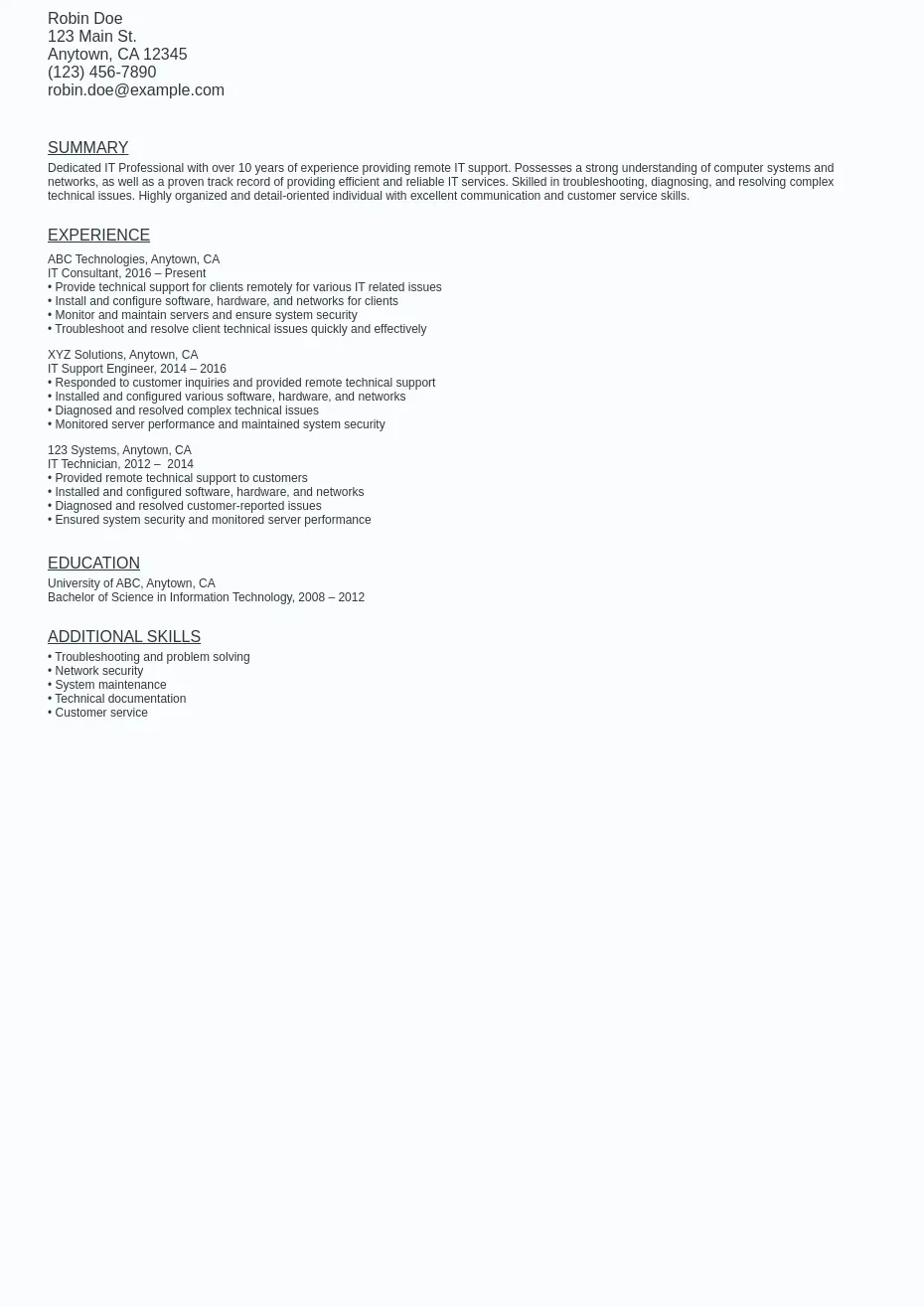 Remote IT Contract Resume Sample - Remote It Contract Resume Sample Template (free Download).webp=ws930x1315