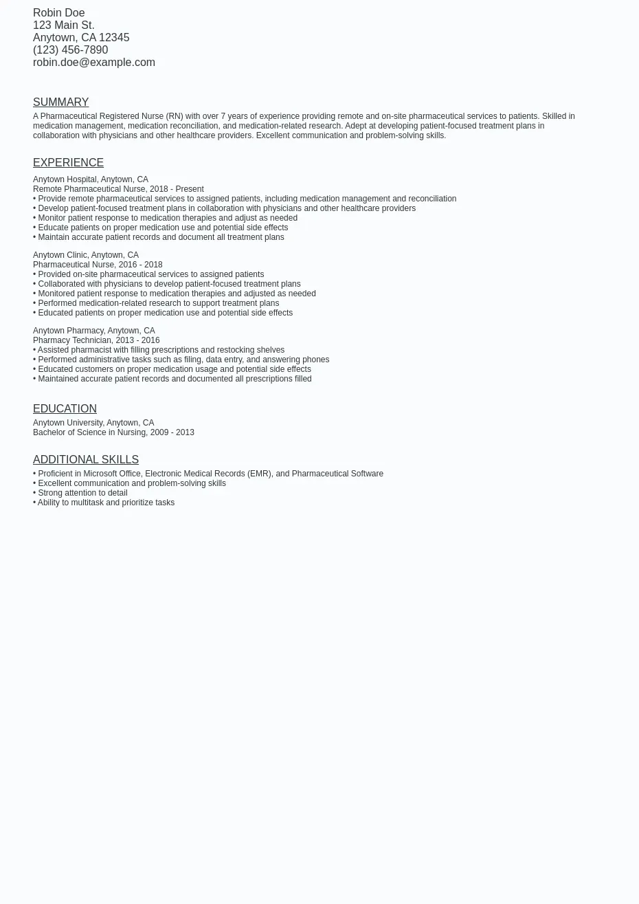 Remote Pharmaceutical Registered - Remote Pharmaceutical Registered Nurse (rn) Resume Template.webp=ws930x1315