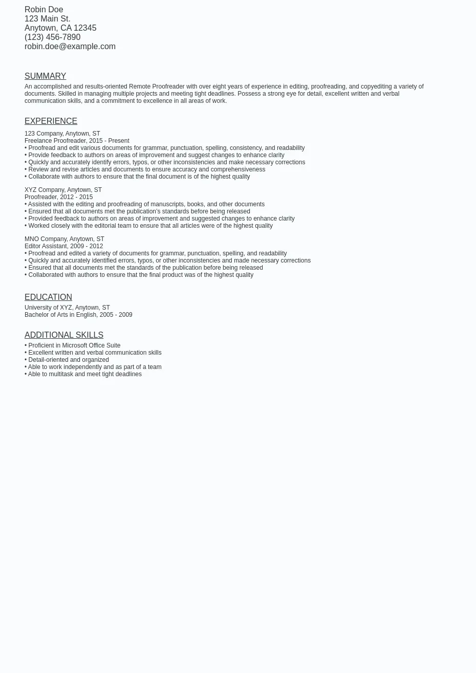 Remote Proofreader Resume Sample - Remote Proofreader Resume Sample Template (free Download).webp=ws930x1315
