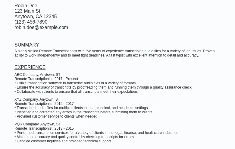 Remote Transcriptionist Resume - Remote Transcriptionist Resume Sample Template (free).webp=ws930x1315