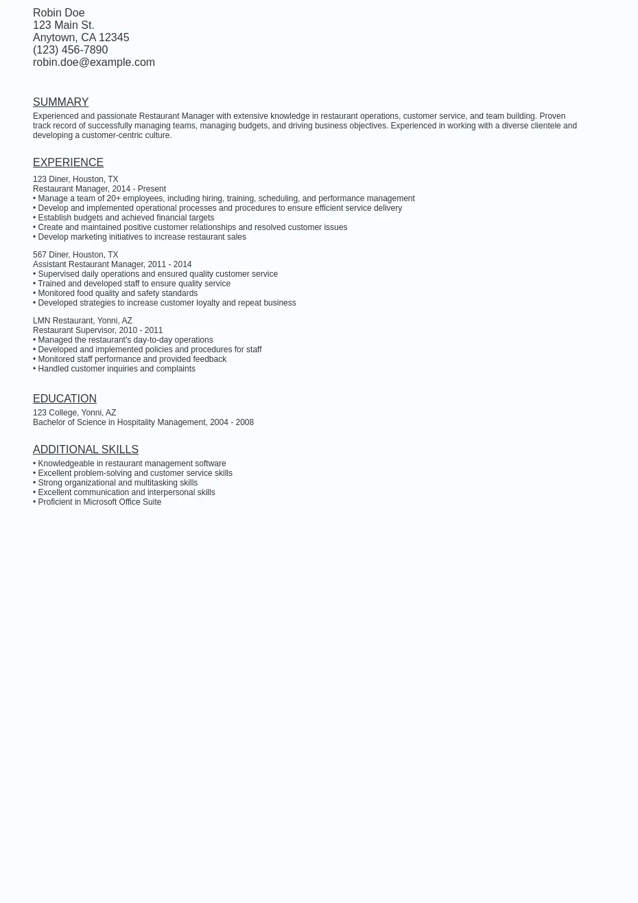 Restaurant Manager Resume Sample - Restaurant Manager Resume Sample Template (free Download).webp=ws930x1315
