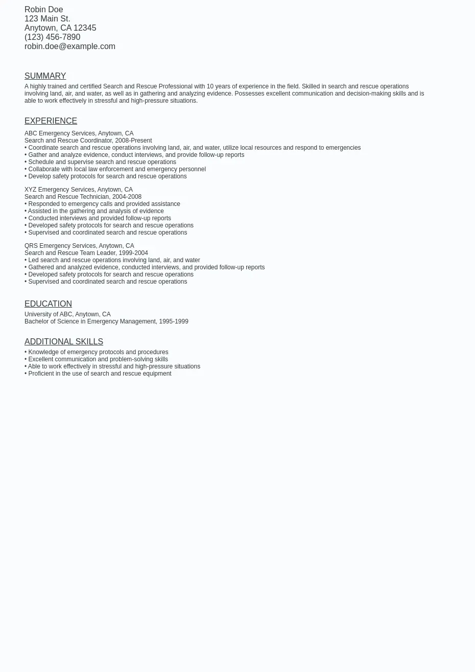 Search Rescue Resume Sample Template - Search Rescue Resume Sample Template (free Download).webp=ws930x1315
