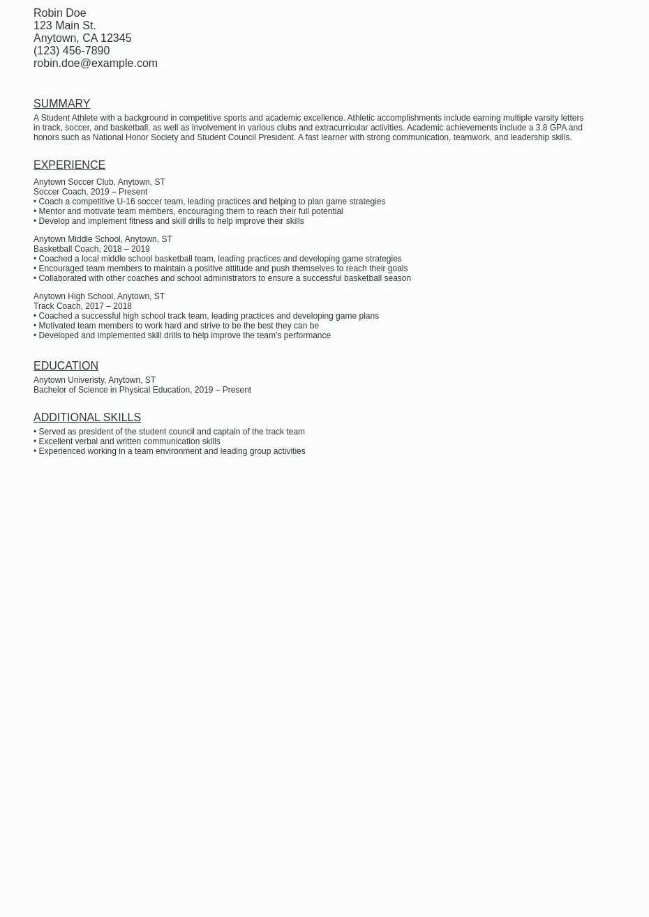 Student Athlete Resume Sample Template (Free Download) Ziprecruiter