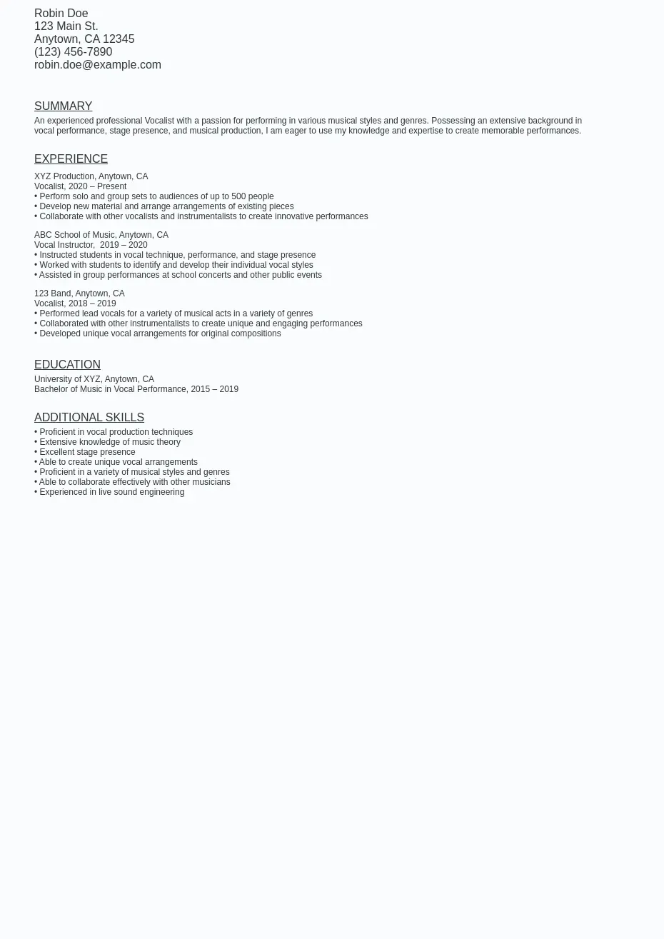 Vocal Resume Sample Template Free - Vocal Resume Sample Template (free Download).webp=ws930x1315
