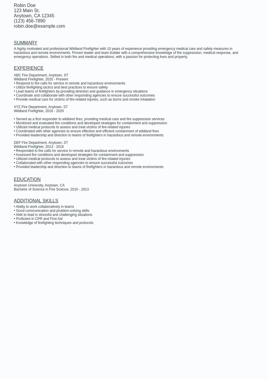 Wildland Firefighter Resume Sample - Wildland Firefighter Resume Sample Template (free Download).webp=ws930x1315