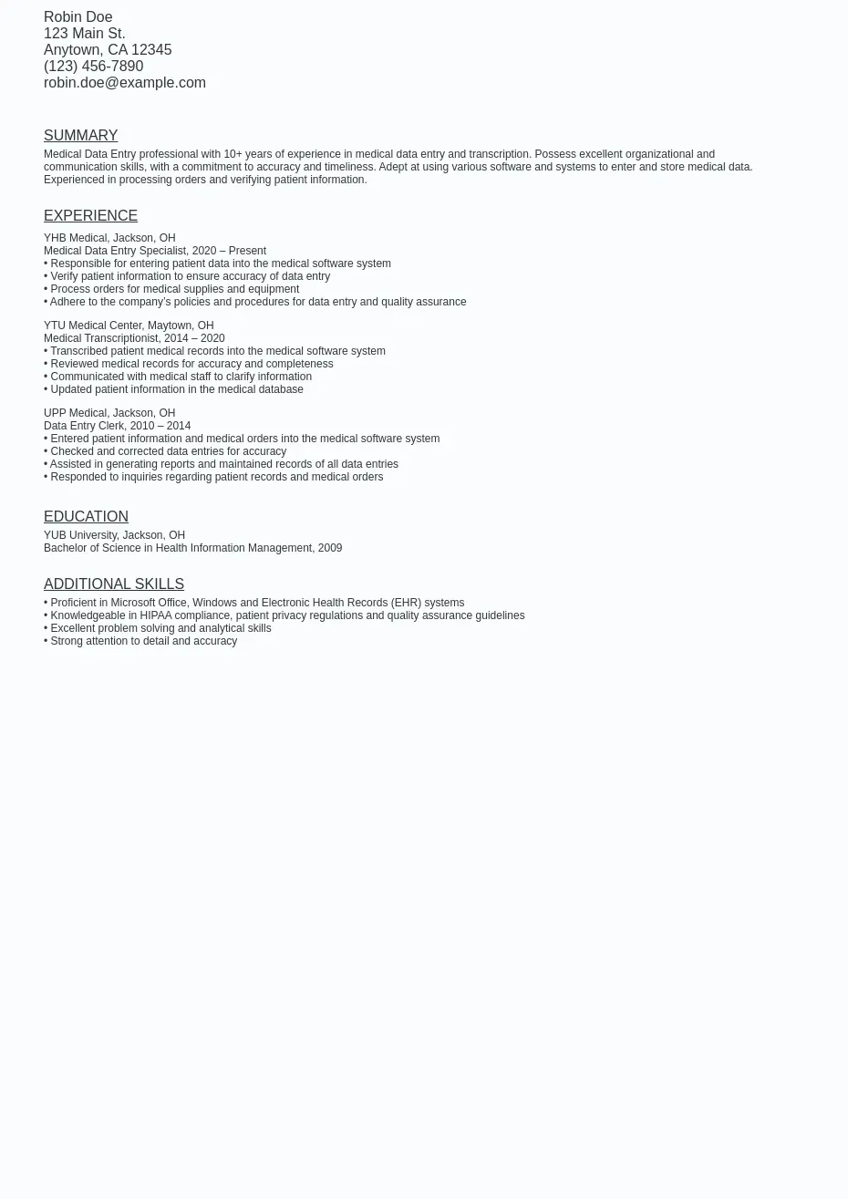 work-from-home-medical-data-entry-resume-sample-template-ziprecruiter