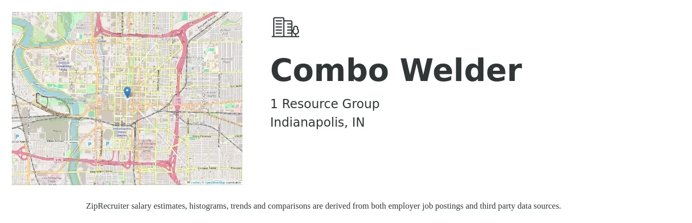 1 Resource Group job posting for a COMBO Welder in Indianapolis, IN with a salary of $32 Hourly with a map of Indianapolis location.