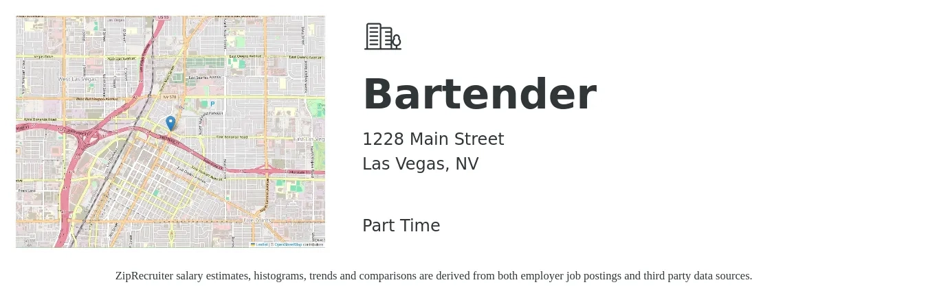 1228 Main Street job posting for a Bartender in Las Vegas, NV with a salary of $10 to $18 Hourly with a map of Las Vegas location.