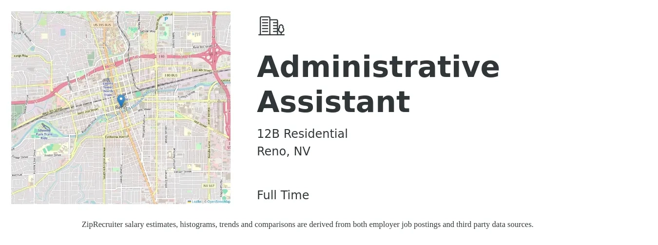 12B Residential job posting for a Administrative Assistant in Reno, NV with a salary of $18 to $24 Hourly with a map of Reno location.