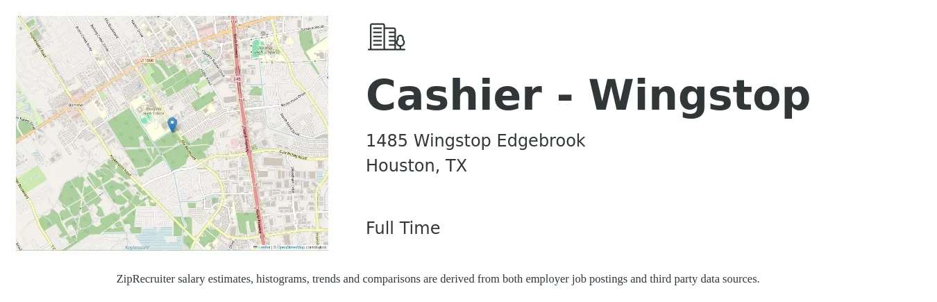 1485 Wingstop Edgebrook job posting for a Cashier - Wingstop in Houston, TX with a salary of $10 to $11 Hourly with a map of Houston location.